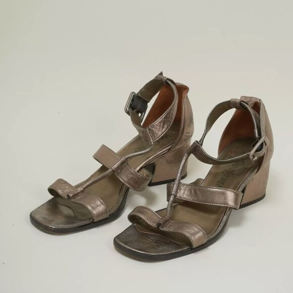 YVES SAINT LAURENT Vintage 1970s Metallic Strap Block Heels 5.5 - Picture 1 of 6